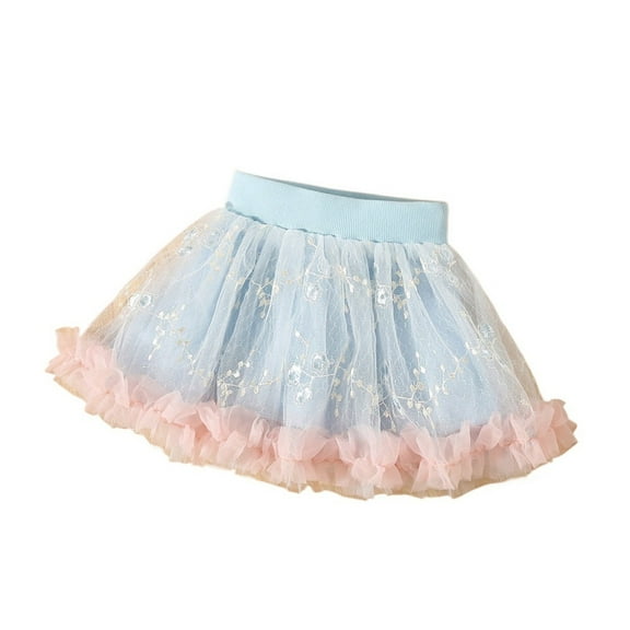 Girls Skirt Dream Princess Skirt Solid Color Mesh Embossed Embroidery Flower Pleated Pompadour Skirt