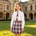 thumbnail image 1 of Girls Skirt High Waist Plaid Pleated Skirt with Built-Shorts Girls A-line Uniform Skirts with Neck Tie (Red1 9-10 Years), 1 of 3