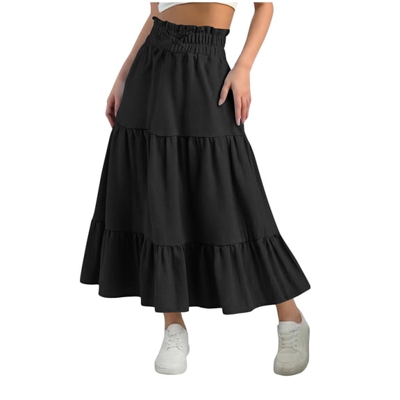 Girls Skirt High Waist Tiered Ruffle Hem Midi Skirt A-Line Pleated Skirts with Bow Tie Casual Flowy Dresses, 4–15 Years