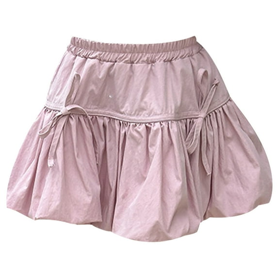 Girls Skirt Kids Toddler Girls Summer Skirt Solid Elastic Waist Flared Mini Skirt with 3D Bow Hem Design Dresses for Girls Pink 2 Years-3 Years