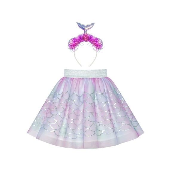 Girls Skirt Mermaid Headband Sequins Sparkling Tutu Dancing 9-10 Years