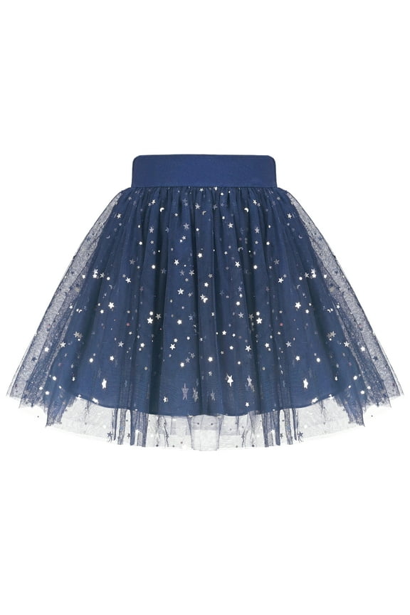 Girls Skirt Navy Blue Moon Star High Waist Sparkling Tutu Dance Tulle 4-5 Years