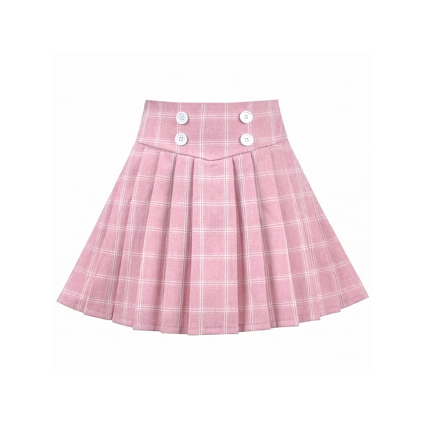 Girls Skirt Pink Grid Check Plaid Pleated School Tennis Mini