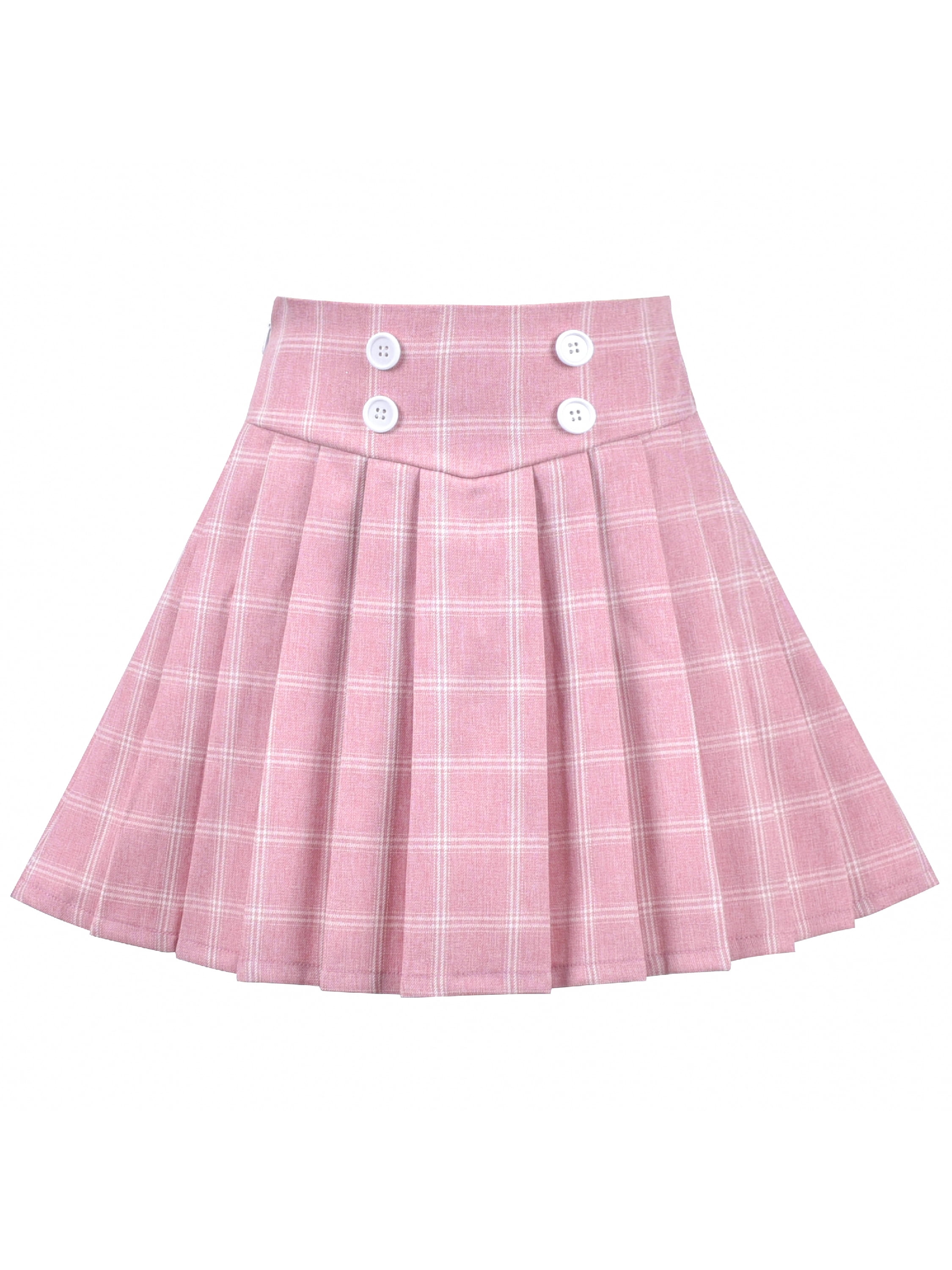 Girls Skirt Pink Grid Check Plaid Pleated School Tennis Mini