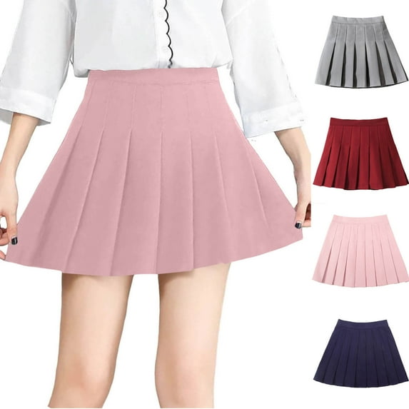 Girls' Skirt Pleated College Style Skort Elastic Waist Solid Color School Uniform Skirt for Girls 2-15Y