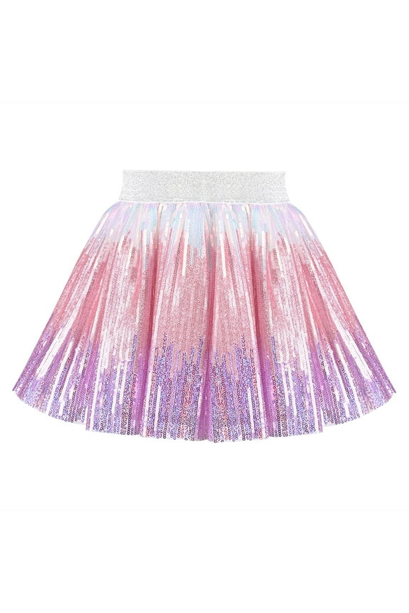 Girls Skirt Purple Gradient Elastic Sequin Tutu Ballet 4-5 Years