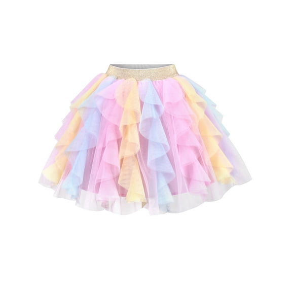 Girls Skirt Rainbow Layered Ruffle Fluffy Tutu Princess Party Birthday 2-3 Years
