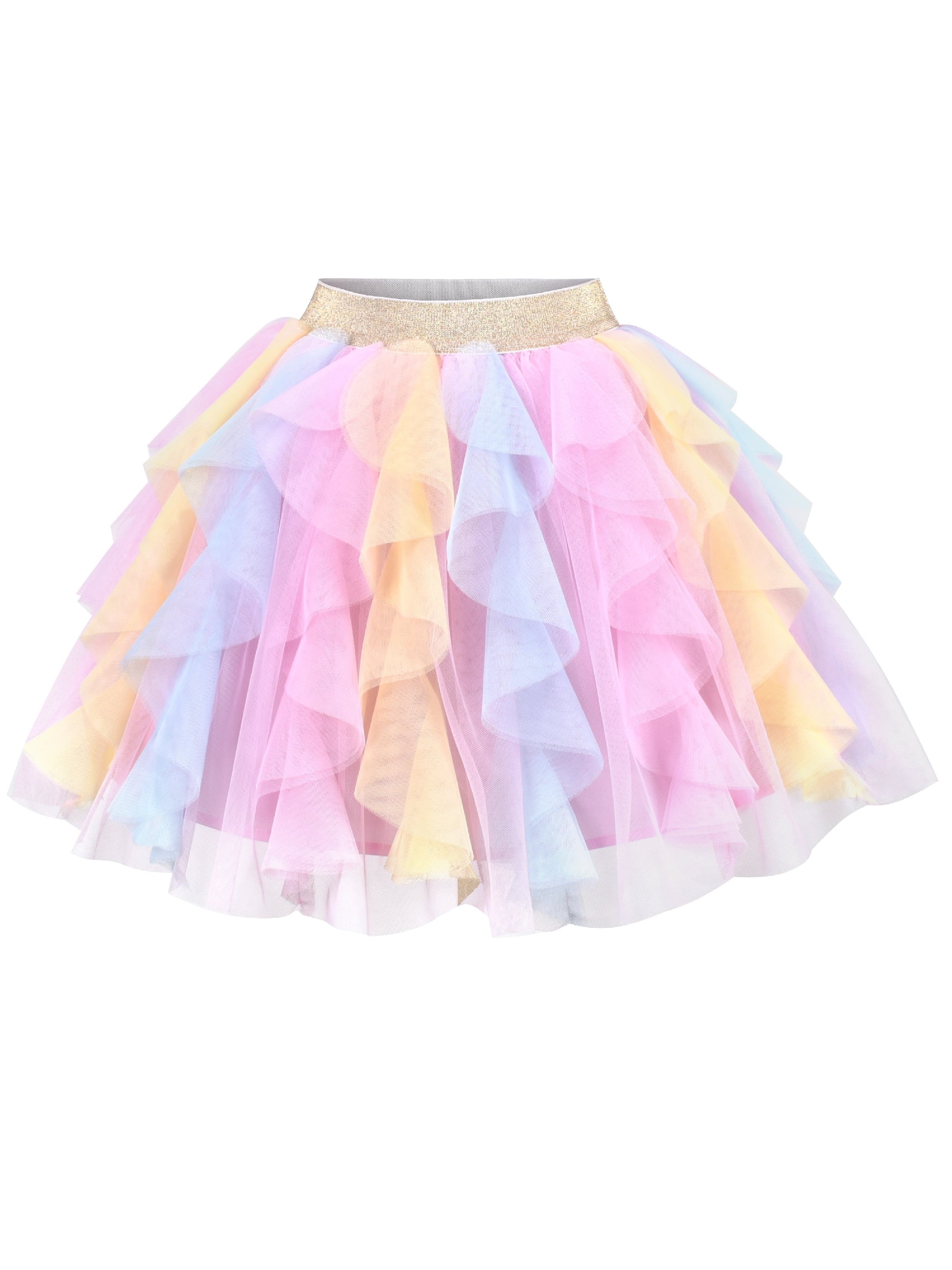 Girls Skirt Rainbow Layered Ruffle Fluffy Tutu Princess Party Birthday 6 Years