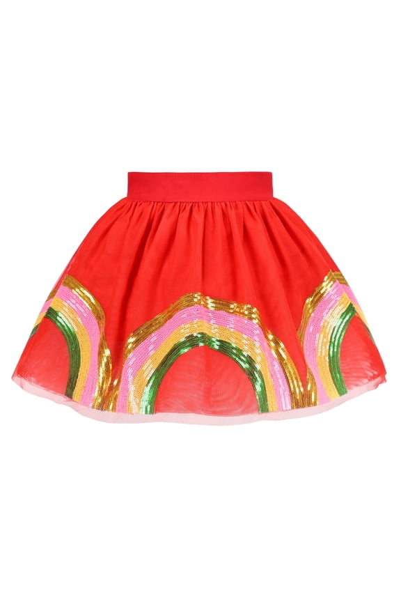 Girls Skirt Red Rainbow Sparkle Sequin Tutu Ballet Dance Christmas Tutu 6 Years