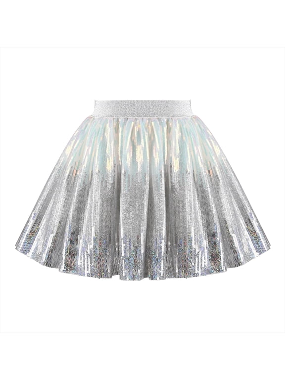 Girls Skirt Silver Gradient Metallic Elastic Sequin Tutu Ballet 2-3 Years