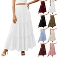 thumbnail image 1 of Girls Skirt Solid Boho Casual Tiered High Waist A Line Flowy Long Skirt - Elastic Waist Maxi Skirt Ruffle Long Skirt with Drawstring Casual Skirt - Summer Swing Ankle Length Skirts Wine S, 1 of 9