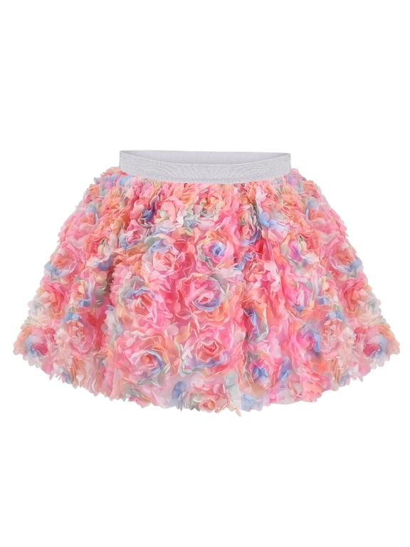 Girls Skirt Tutu Multicolor 3D Flower Applique Elastic Waist 9-10 Years