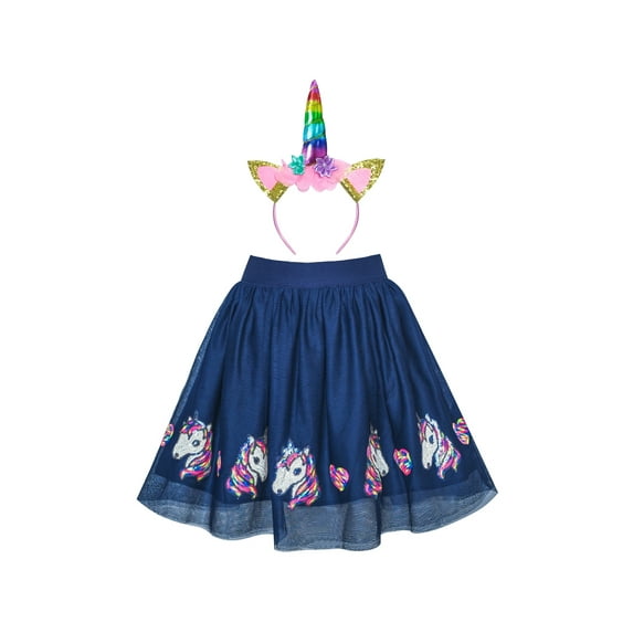 Girls Skirt Unicorn Headband Sequins Sparkling Tutu Dancing 4-5 Years