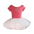 thumbnail image 1 of Girls Skirted Leotard Short Sleeve Ballet Tutu Dress with Mesh Back – Hot Pink Kids Dance Wear 110-180,Size 6-7T, 1 of 5
