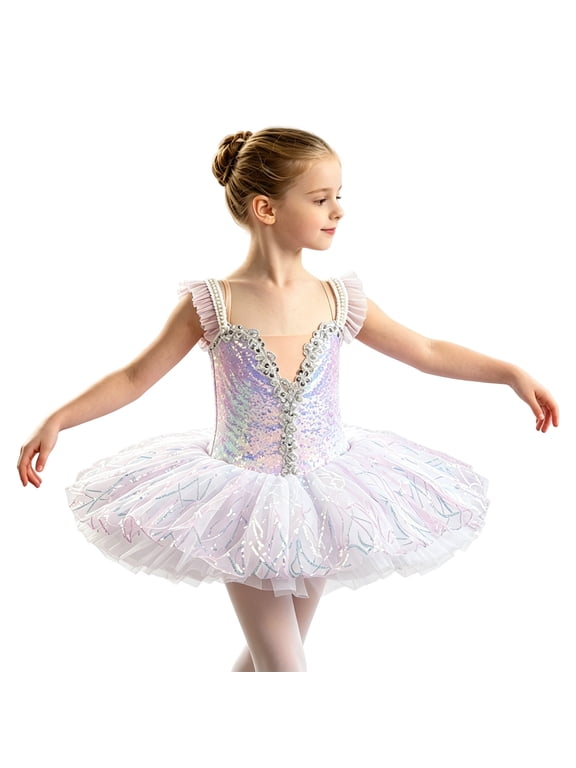 Girls Skirted Leotards Ballet Dance Tutu Princess Dress Swan Lake Hem Dancewear Ballerina
