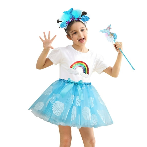 Girls Skirts Dance Party Mesh Skirt Ballet Tutu Skirts with Hairclip and Fairy Stick 3PCS Set Size 5 Y-8 Y