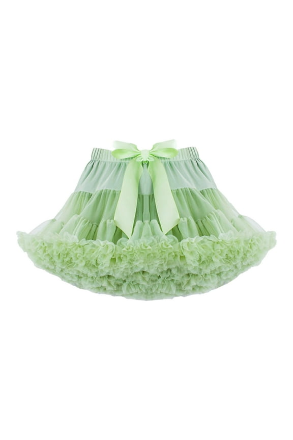 Girls Skirts Elastic Chiffon Petticoat Puffy Tutu Tulle Skirt Princess Ballet Dance Pettiskirts Underskirt Multi-Layer Light Green 5-9 Years