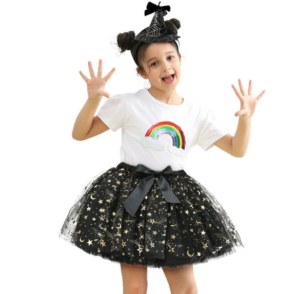 Girls Skirts Kids Sparkling Starry Dance Party Ballet Mesh Tutu Skirts with Hairclip Set Size 9 Y-11 Y