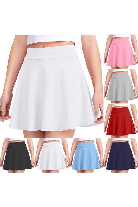 Girls Skirts Pleated School Uniform Mini Skirts for Kids Casual Elastic Waist Skirts Children's Solid Loose Skirt 4-15 Years