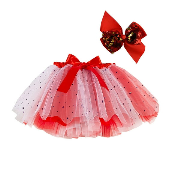 Girls Skirts Rainbow Ballet Hairpin Splice Roleplay Party +Bow Dance Dress Clothes