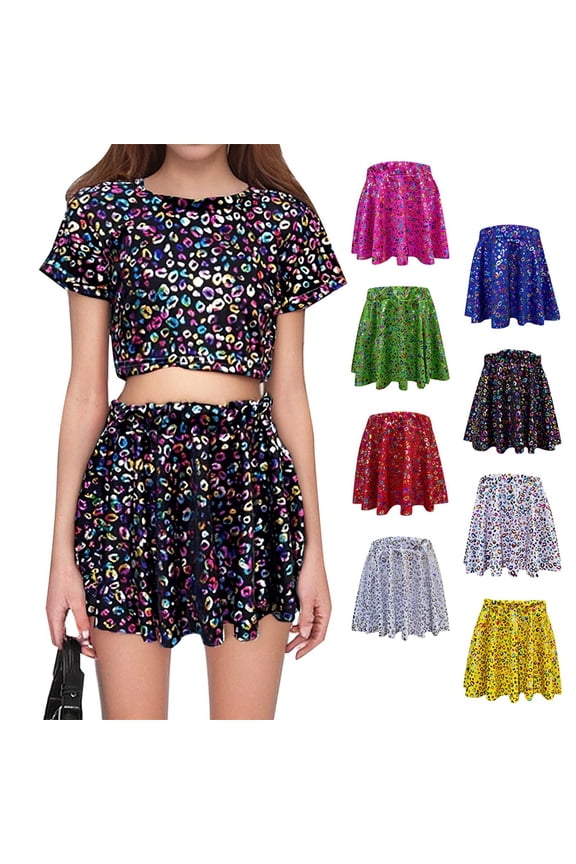 Girls Skirts Stylish Pattern Laser Holographic Sequin Skirts for Girls Summer Casual Party Skirts Size 4-6Y