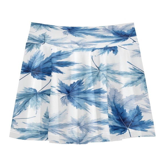 Girls' Skorts Elastic Waist Skorts with Inner Shorts Athletic Workout Shorts Skirts Abstract Blue Maple Leaves Small