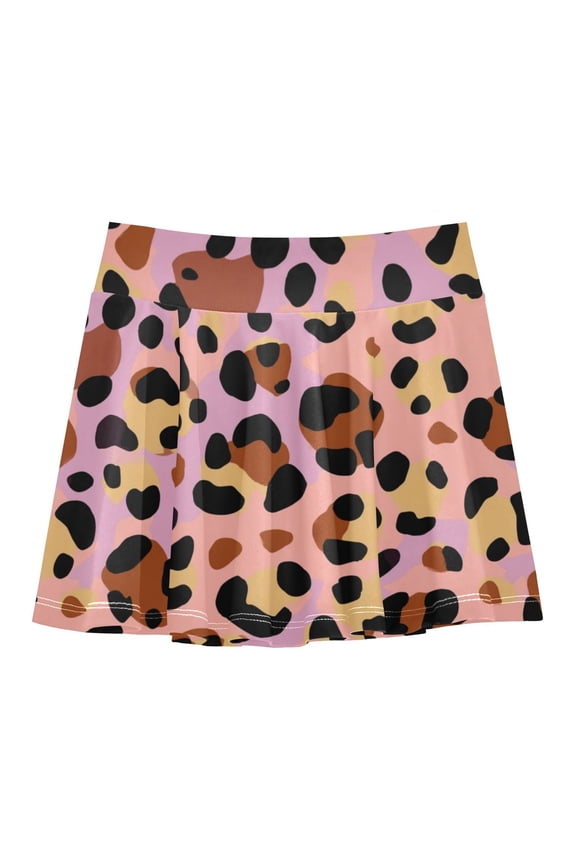Girls' Skorts Elastic Waist Skorts with Inner Shorts Athletic Workout Shorts Skirts Abstract Leopard Print Pattern X-Small