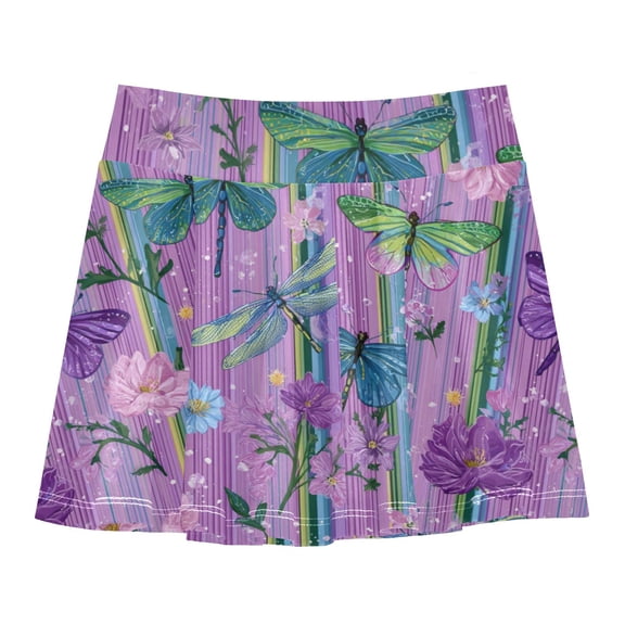 Girls' Skorts Elastic Waist Skorts with Inner Shorts Athletic Workout Shorts Skirts Beautiful Detailed Pattern Small