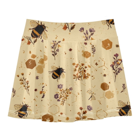 Girls' Skorts Elastic Waist Skorts with Inner Shorts Athletic Workout Shorts Skirts Bees and Flowers Pattern Small
