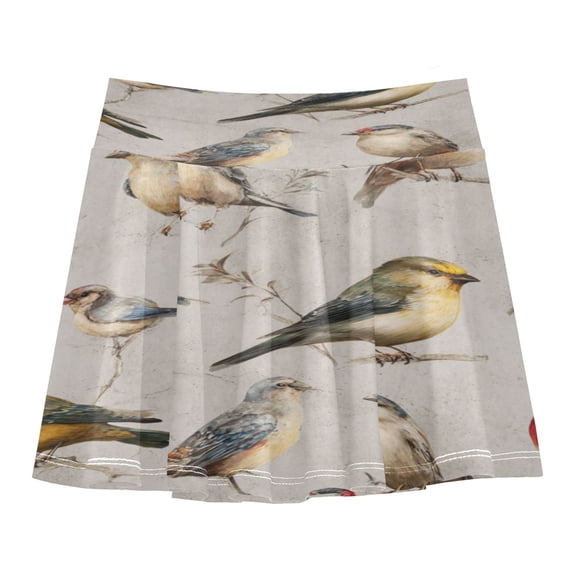 Girls' Skorts Elastic Waist Skorts with Inner Shorts Athletic Workout Shorts Skirts Birds Pattern Small