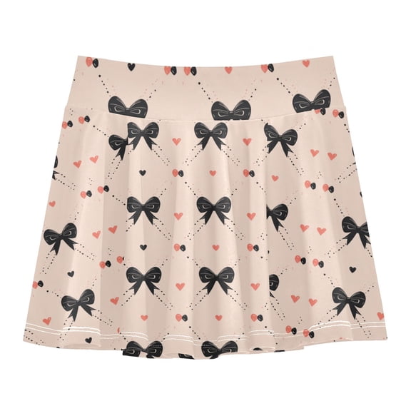 Girls' Skorts Elastic Waist Skorts with Inner Shorts Athletic Workout Shorts Skirts Black Bows Pattern Small
