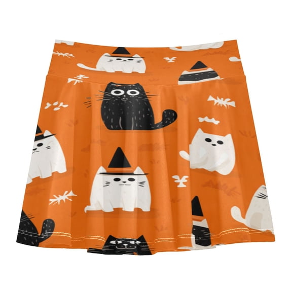 Girls' Skorts Elastic Waist Skorts with Inner Shorts Athletic Workout Shorts Skirts Black Cat and White Cat Small