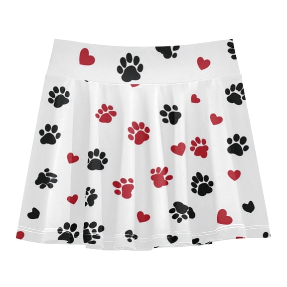 Girls' Skorts Elastic Waist Skorts with Inner Shorts Athletic Workout Shorts Skirts Black Paws and Hearts Pattern Small