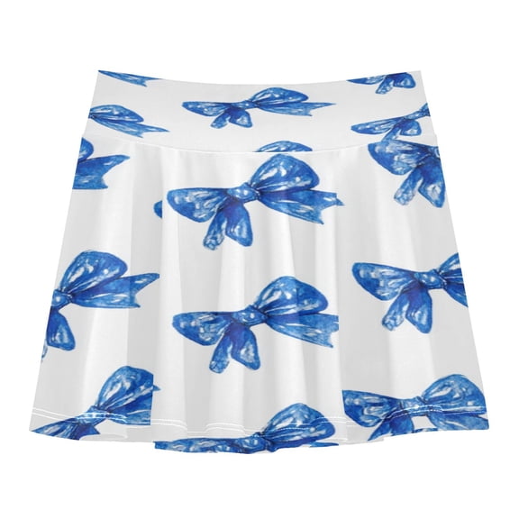 Girls' Skorts Elastic Waist Skorts with Inner Shorts Athletic Workout Shorts Skirts Blue Bows Pattern Small