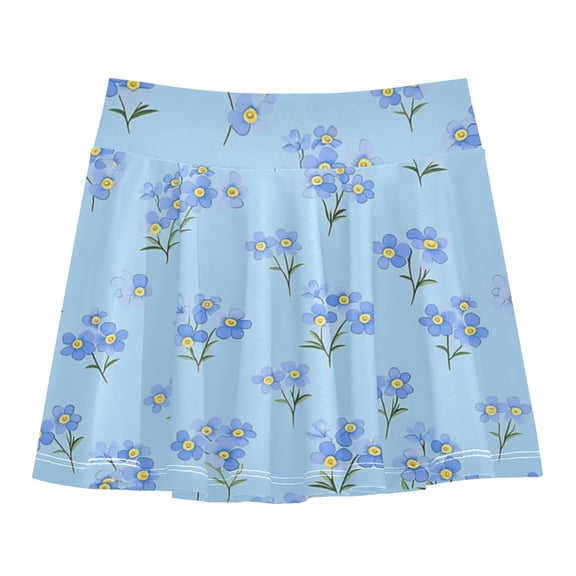 Girls' Skorts Elastic Waist Skorts with Inner Shorts Athletic Workout Shorts Skirts Blue Flowers Pattern Small