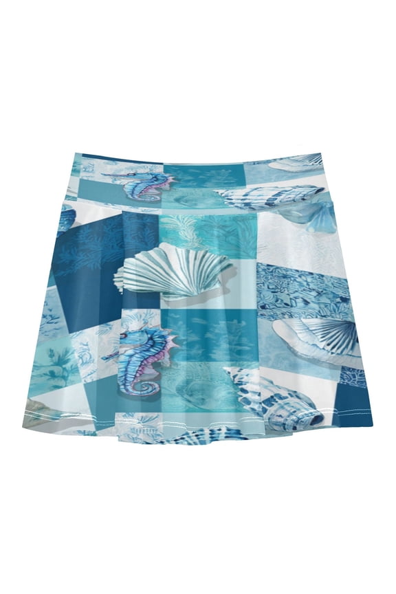 Girls' Skorts Elastic Waist Skorts with Inner Shorts Athletic Workout Shorts Skirts Blue Marine Life Patterns Large