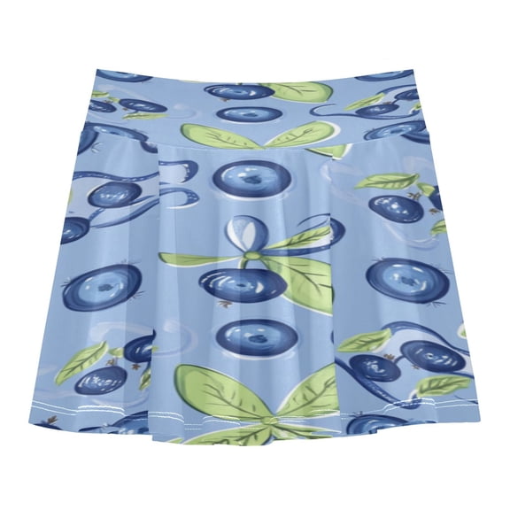 Girls' Skorts Elastic Waist Skorts with Inner Shorts Athletic Workout Shorts Skirts Blueberry and Ribbon Small