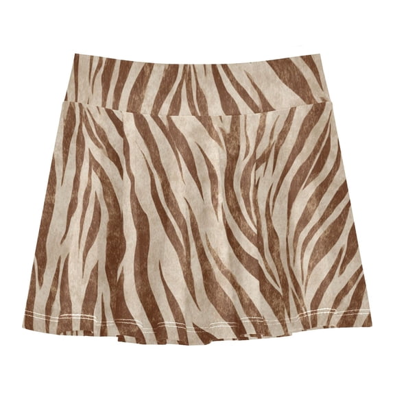 Girls' Skorts Elastic Waist Skorts with Inner Shorts Athletic Workout Shorts Skirts Brown Animal Stripes X-Small