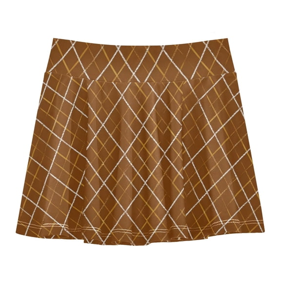 Girls' Skorts Elastic Waist Skorts with Inner Shorts Athletic Workout Shorts Skirts Brown Argyle Pattern X-Small