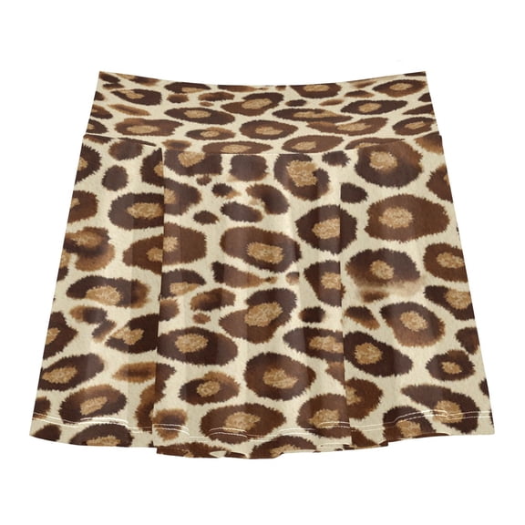 Girls' Skorts Elastic Waist Skorts with Inner Shorts Athletic Workout Shorts Skirts Brown Leopard Print Pattern X-Large