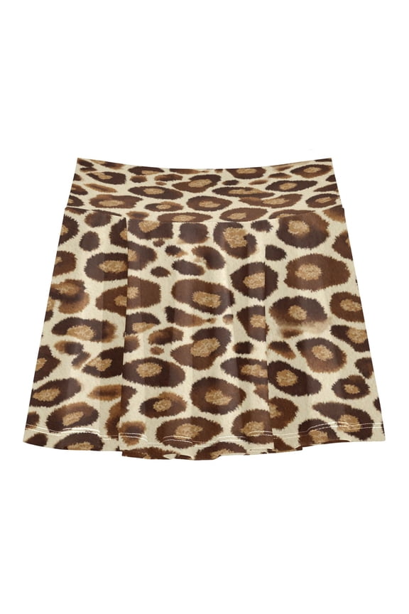 Girls' Skorts Elastic Waist Skorts with Inner Shorts Athletic Workout Shorts Skirts Brown Leopard Print Pattern X-Large