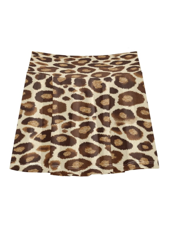 Girls' Skorts Elastic Waist Skorts with Inner Shorts Athletic Workout Shorts Skirts Brown Leopard Print Pattern X-Large