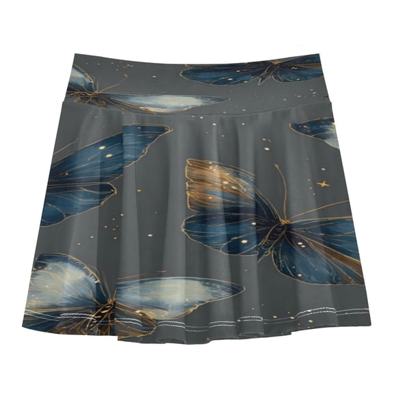 Girls' Skorts Elastic Waist Skorts with Inner Shorts Athletic Workout Shorts Skirts Brown-blue Butterfly Pattern Small