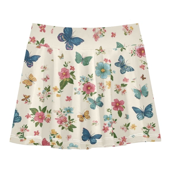 Girls' Skorts Elastic Waist Skorts with Inner Shorts Athletic Workout Shorts Skirts Butterflies and Pastel Flowers X-Small