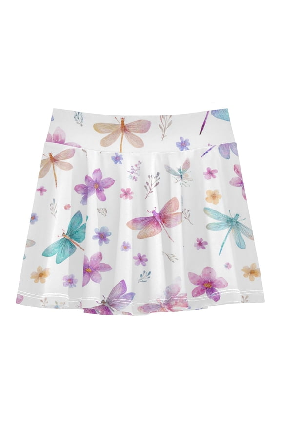 Girls' Skorts Elastic Waist Skorts with Inner Shorts Athletic Workout Shorts Skirts Butterfly and Dragonfly Pattern X-Small