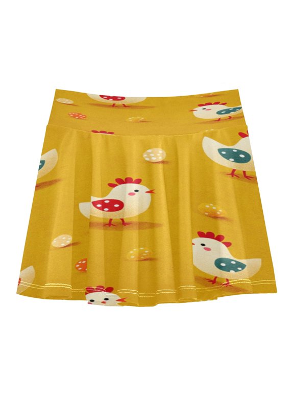 Girls' Skorts Elastic Waist Skorts with Inner Shorts Athletic Workout Shorts Skirts Cartoon Chickens Pattern Small