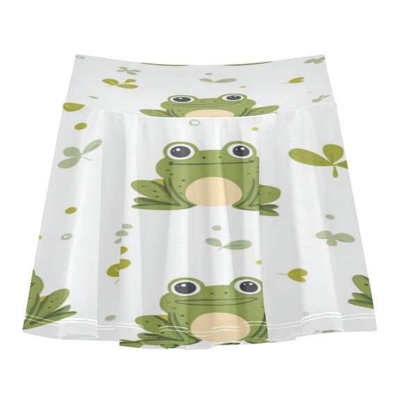 Girls' Skorts Elastic Waist Skorts with Inner Shorts Athletic Workout Shorts Skirts Cartoon Frog Pattern Small