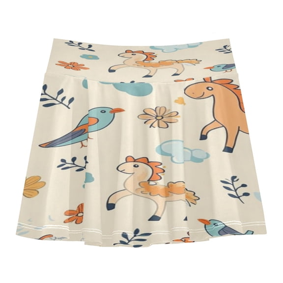 Girls' Skorts Elastic Waist Skorts with Inner Shorts Athletic Workout Shorts Skirts Cartoon Horses and Flowers Small