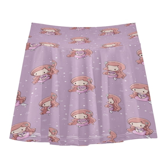Girls' Skorts Elastic Waist Skorts with Inner Shorts Athletic Workout Shorts Skirts Cartoon Mermaid Pattern Small