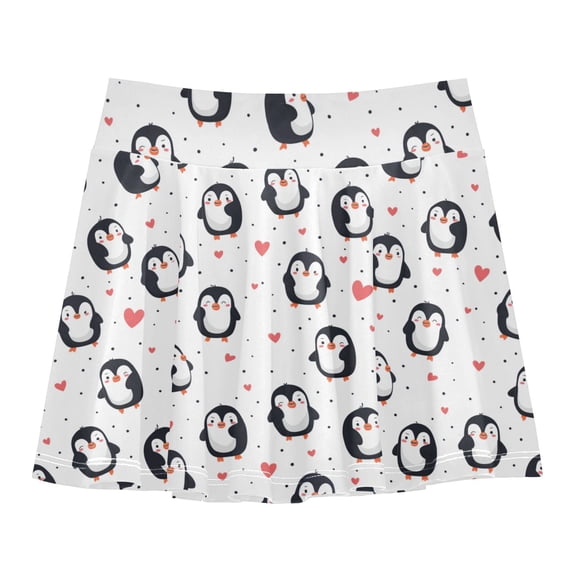 Girls' Skorts Elastic Waist Skorts with Inner Shorts Athletic Workout Shorts Skirts Cartoon Penguin Pattern X-Small